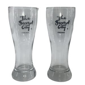 2 -THE SECOND CITY TALL BEER PILSNER GLASSES 8.5” CHICAGO